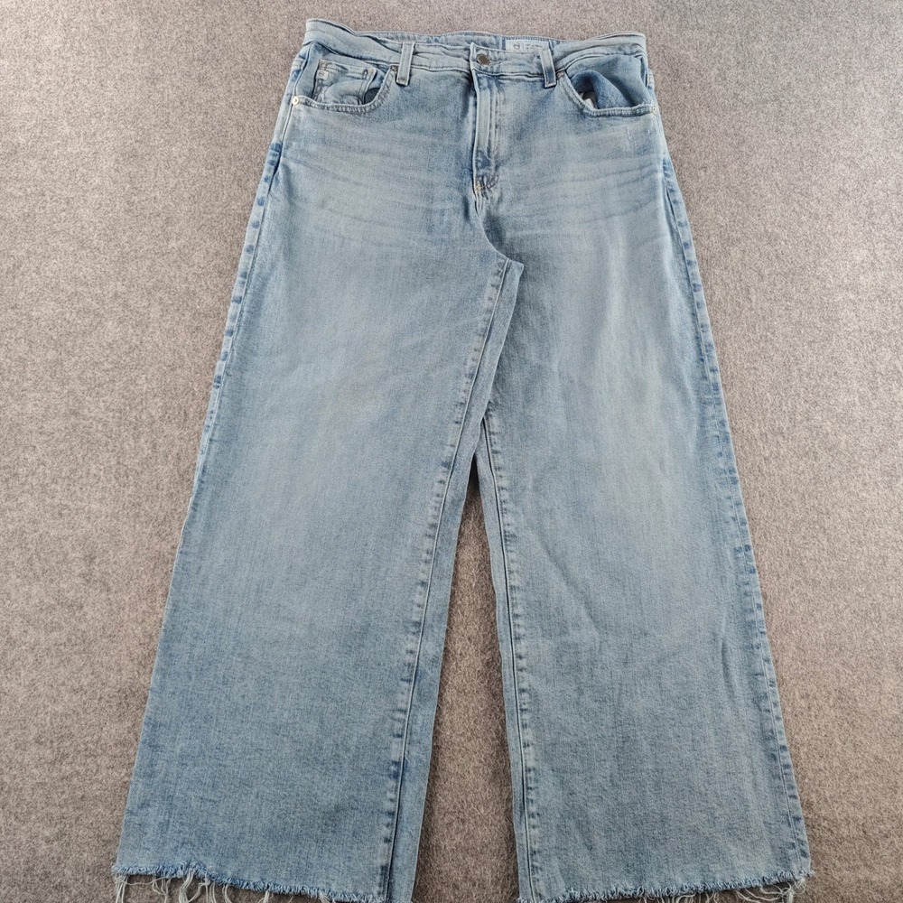 AG Adriano Goldschmeid Saige Wide Leg Crop Jeans Womens 32 High Rise Raw Hem